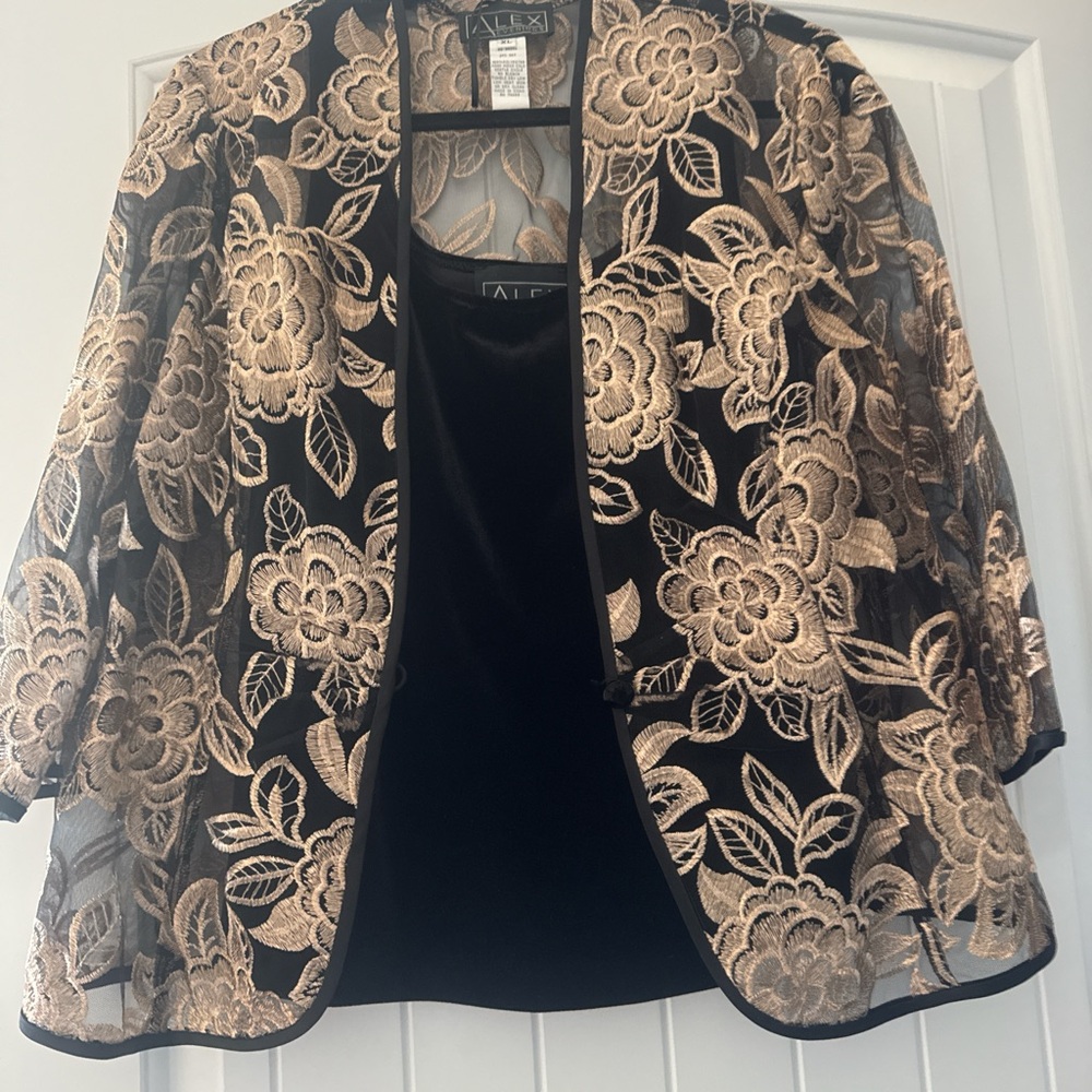 Alex Evenings Black and Gold Embroidered Jacket